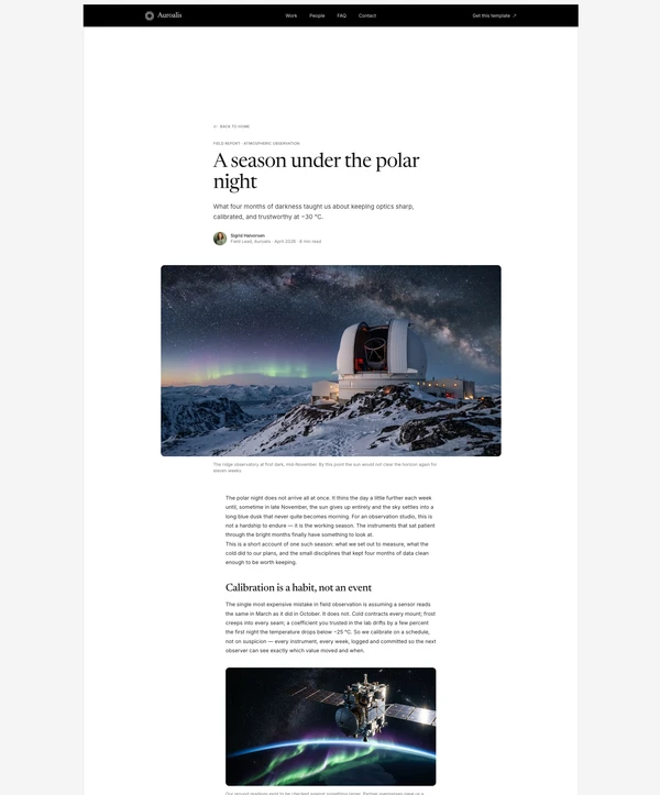 AUROALIS article page — boxed report layout with lead image and byline